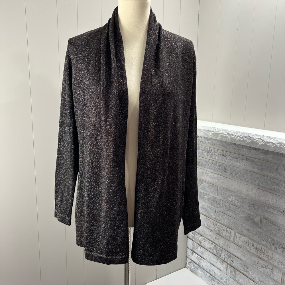J. McLaughlin Halsey Black Gold Fleck Shimmer Open Front Cardigan Sweater S NWT